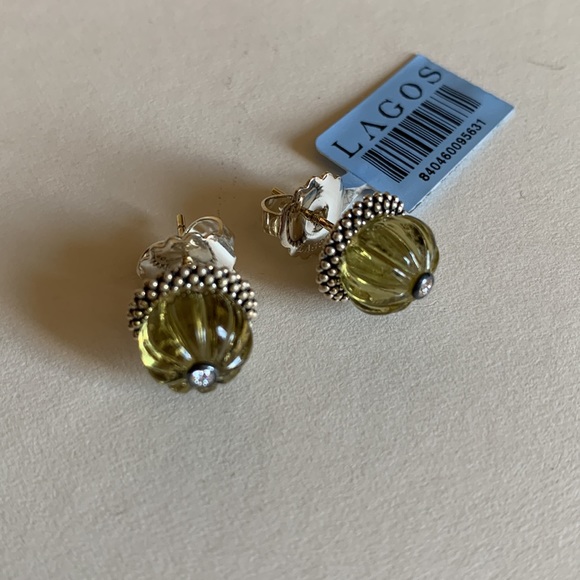 LAGOS S/S caviar forever olive quartz 10 mm watermelon bead stud earrings - Picture 4 of 8